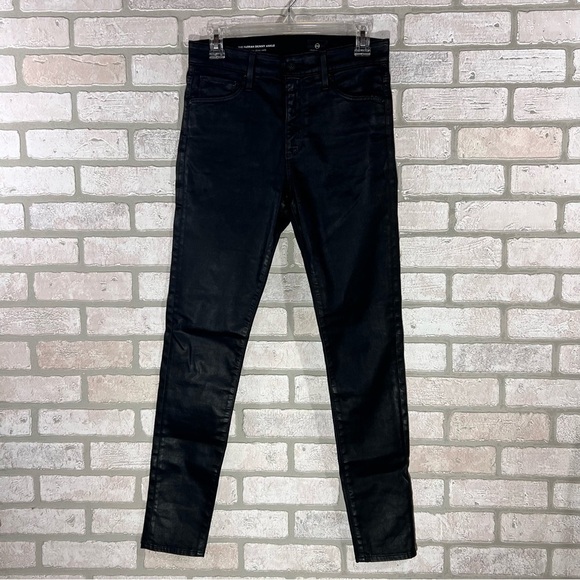 Ag NWOT Farrah High Rise Skinny Ankle Leatherette Jeans in Super Black Size 27 - Picture 5 of 11